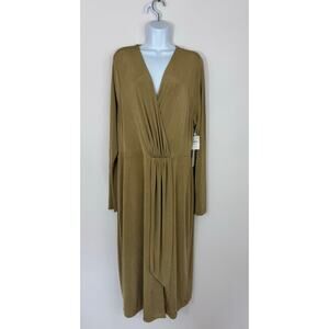 Good American Pale Gold Long Sleeve Faux Wrap Midi Dress | Size 6 (3XL 22–24)